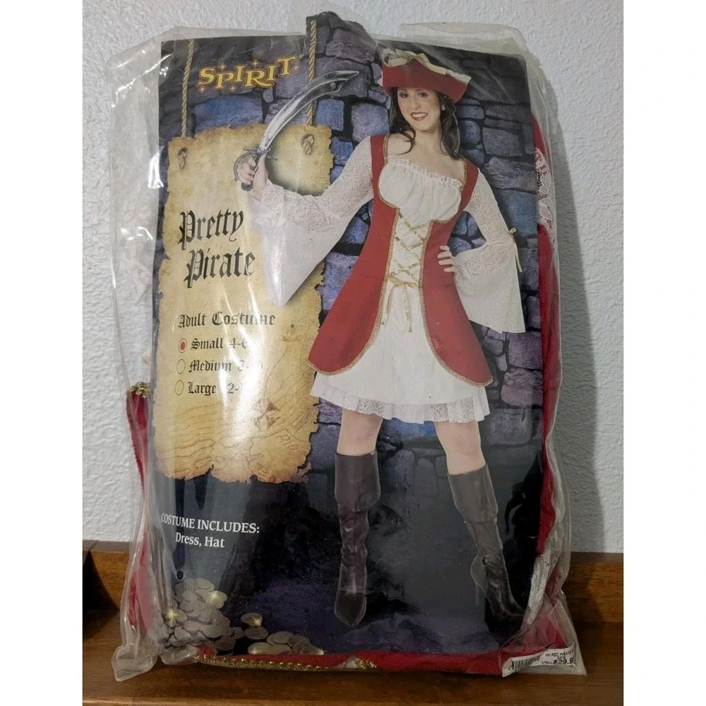 Spirit Pretty Pirate Adult Halloween Costumeb Dress & Hat 2 Prs Stockings Sz S‎